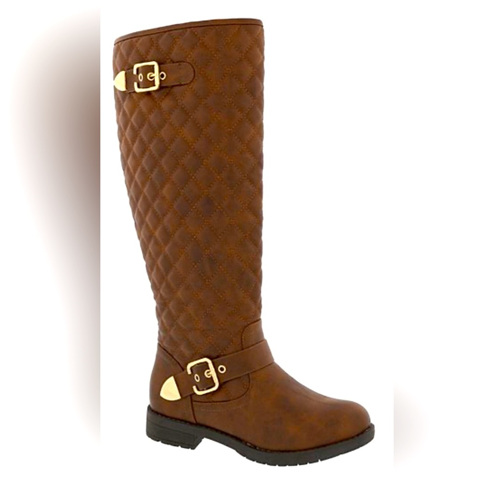 Brown quilted padded high boots